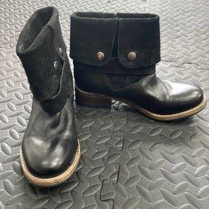 CLARKS Volara Sky Chunky Black Leather Moto Boots